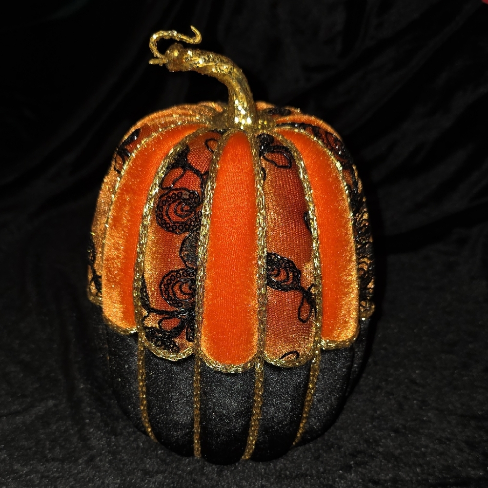Glam Velvet Pumpkin, Velvet Pumpkin Decor in Orange and Black‎